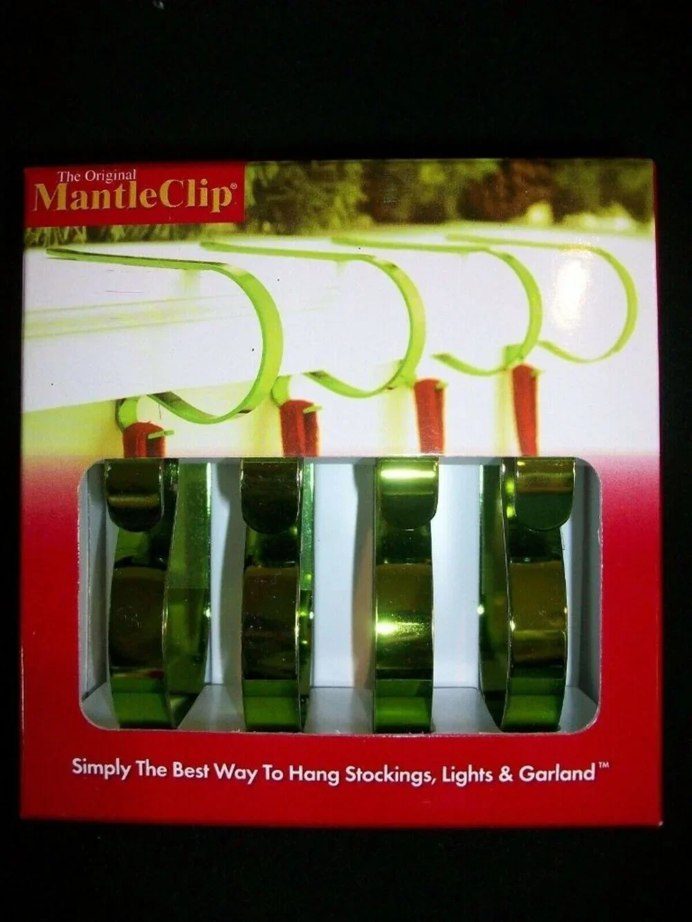 Haute The Original Mantle Clip Set 4 Green Christmas Stocking Hangers Holders